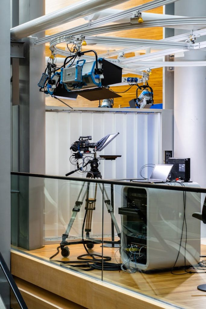 High-tech video studio setup with camera and lights, Strasbourg, France.